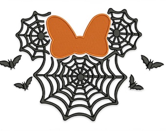 Minnie Mouse Halloween Embroidery Design, Spider Web Bats (Digital Download)