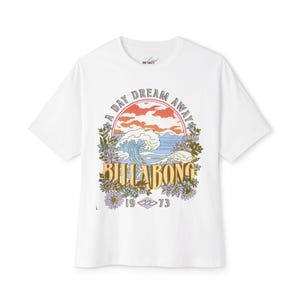 Vintage Surf Graphic T-Shirt | Unisex Oversized Boxy Tee, Billabong Inspired 70s Wave Shirt, Retro Floral Ocean Dream Top, Chill Surf Style