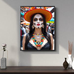 Wall Art – Colorful AI Muertos Parade Girl - Digital Download – Dia de los Muertos Lingerie Poster Print- 4K PNG Wall Decoration