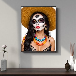 Wall Art – Colorful AI Muertos Parade Girl - Digital Download – Dia de los Muertos Lingerie Poster Print- 4K PNG Wall Decoration