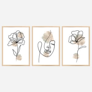 Set of 3 posters for the living room / minimalist flower art prints / neutral posters / modern living room or bedroom posters
