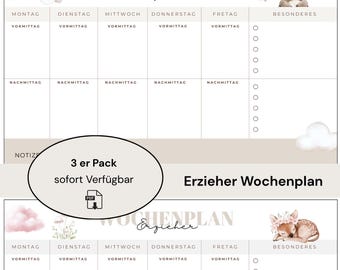 Educator's weekly schedule (PDF), kindergarten weekly schedule template, educator's daily plan, daycare planning, daycare to-do list, A4 printable