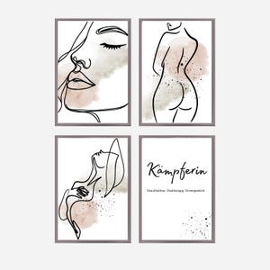 Set of 4 posters for the living room/ poster woman / minimalist line art print woman / wall decoration / strong woman / poster female / sensual