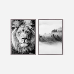 Set of 2 lion posters / lion wall art / poster for living room / digital print / lion / forest / poster hallway / poster dining room / poster animals