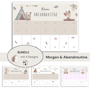 Morgen & Abendroutine Kinder / Routinekarten Kinder PDF / 70 Karten / 4 Design / BUNDLE / Routineplaner für Kinder / Vorlage mit Klettsystem