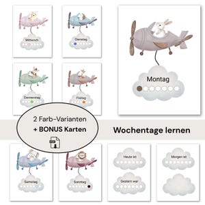 Wochentage lernen Kindergarten, Lernkarten Kita, Montag bis Sonntag, Tagesstruktur Kinder, Heute Morgen Gestern, Download Erzieher,