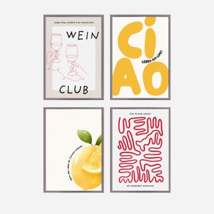 Set of 4 posters for the living room / dining room / poster for the living room / dining room decoration / wall picture for the living room / wall decoration / dining room poster / wine