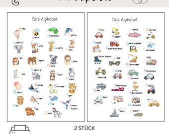 Apprendre l'alphabet / Affiche ABC / Affiche pour chambre d'enfant / Affiche maternelle / Illustration pour chambre d'enfant / Affiche éducative / Montessori