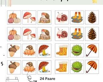 Autumn Memory Game / Language Development / Learning Game / PDF / Kindergarten / Daycare / Preschool / Daycare Center / Pedagogy / Educator