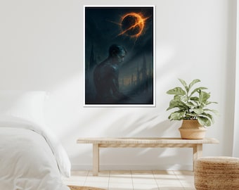 Dunkle Sci-Fi Wandkunst | Gerahmte Cyberpunk Roboter | Sonnenfinsternis Dekor | Futuristisches Tech Poster | Geschenk zum Aufhängen