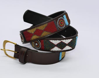 Masai Beaded Leather Belt – Handmade African Belt for Women & Men, Boho Tribal Style, Ethnic Fashion, Maasai Gift Idea, Maasai Belt