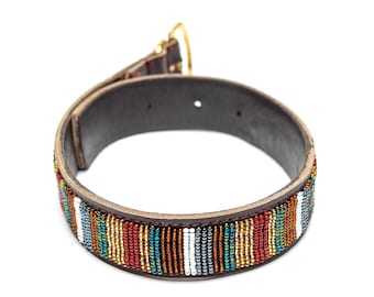 Handmade Maasai Beaded Leather Dog Collar- Pet Gift, Personalized Dog Collar, African Dog Collar, Custom Dog Collar with ID Tag