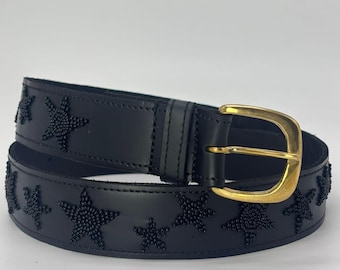 Ceinture en cuir perlée Masai - Boucle en laiton de style tribal africain fait main