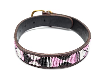 Handmade Maasai Beaded Leather Dog Collar- Pet Gift, Personalized Dog Collar, African Dog Collar, Custom Dog Collar with ID Tag