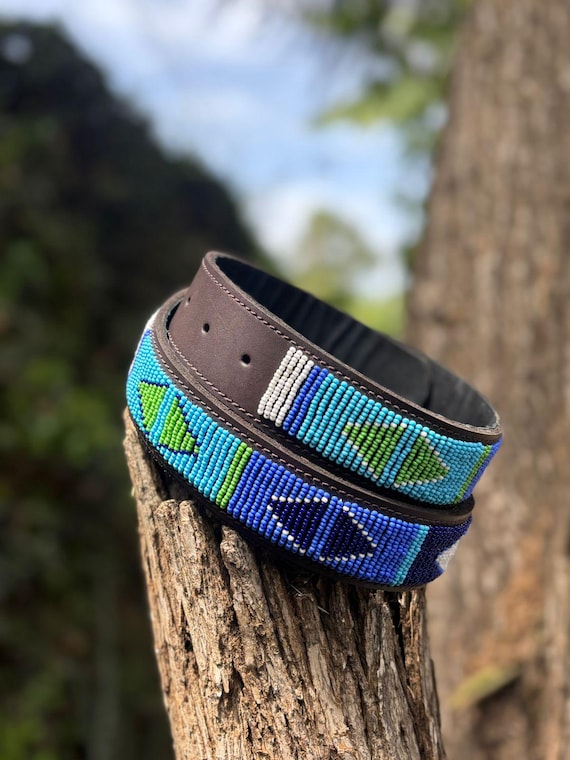 Hand Beaded Masai Leather Belt. 30 main image 2
