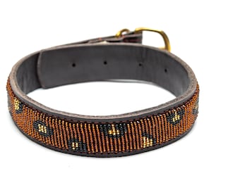 Handgefertigtes Massai Perlenleder Hundehalsband - Haustier Geschenk, personalisiertes Hundehalsband, afrikanisches Hundehalsband, kundenspezifisches Hundehalsband mit ID-Marke
