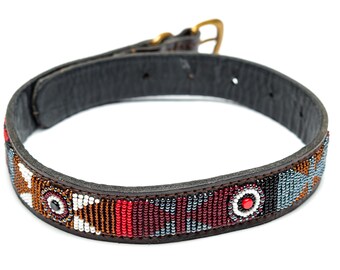 Handmade Maasai Beaded Leather Dog Collar- Pet Gift, Personalized Dog Collar, African Dog Collar, Custom Dog Collar with ID Tag