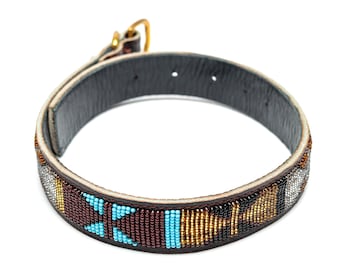 Handmade Maasai Beaded Leather Dog Collar- Pet Gift, Personalized Dog Collar, African Dog Collar, Custom Dog Collar with ID Tag