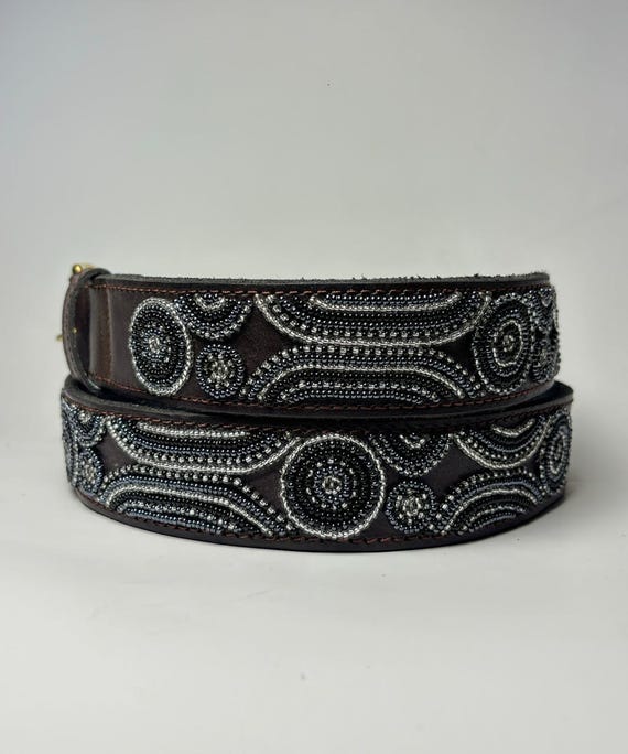 Hand Beaded Masai Leather Belt. 30 main image 4