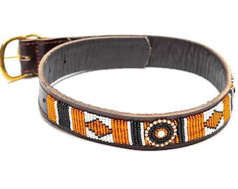 Handmade Maasai Beaded Leather Dog Collar- Pet Gift, Personalized Dog Collar, African Dog Collar, Custom Dog Collar with ID Tag