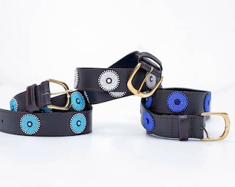 Cintura in pelle con perline Masai - Cintura africana fatta a mano per donne e uomini, stile tribale boho, moda etnica, idea regalo Masai, cintura Masai