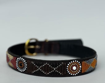 Handmade Maasai Beaded Leather Dog Collar- Pet Gift, Personalized Dog Collar, African Dog Collar, Custom Dog Collar with ID Tag