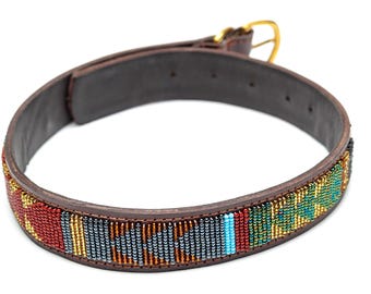 Handmade Maasai Beaded Leather Dog Collar- Pet Gift, Personalized Dog Collar, African Dog Collar, Custom Dog Collar with ID Tag