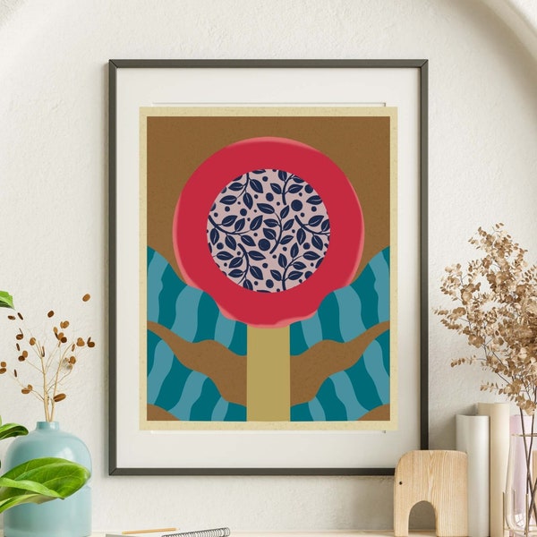 Abstract Landscape Art Print | Circular Motif | Earthy Tones Wall Art | Modern Decor