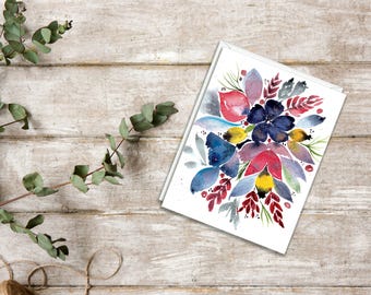Watercolor Floral Note Cards Set: Botanical Art Stationery