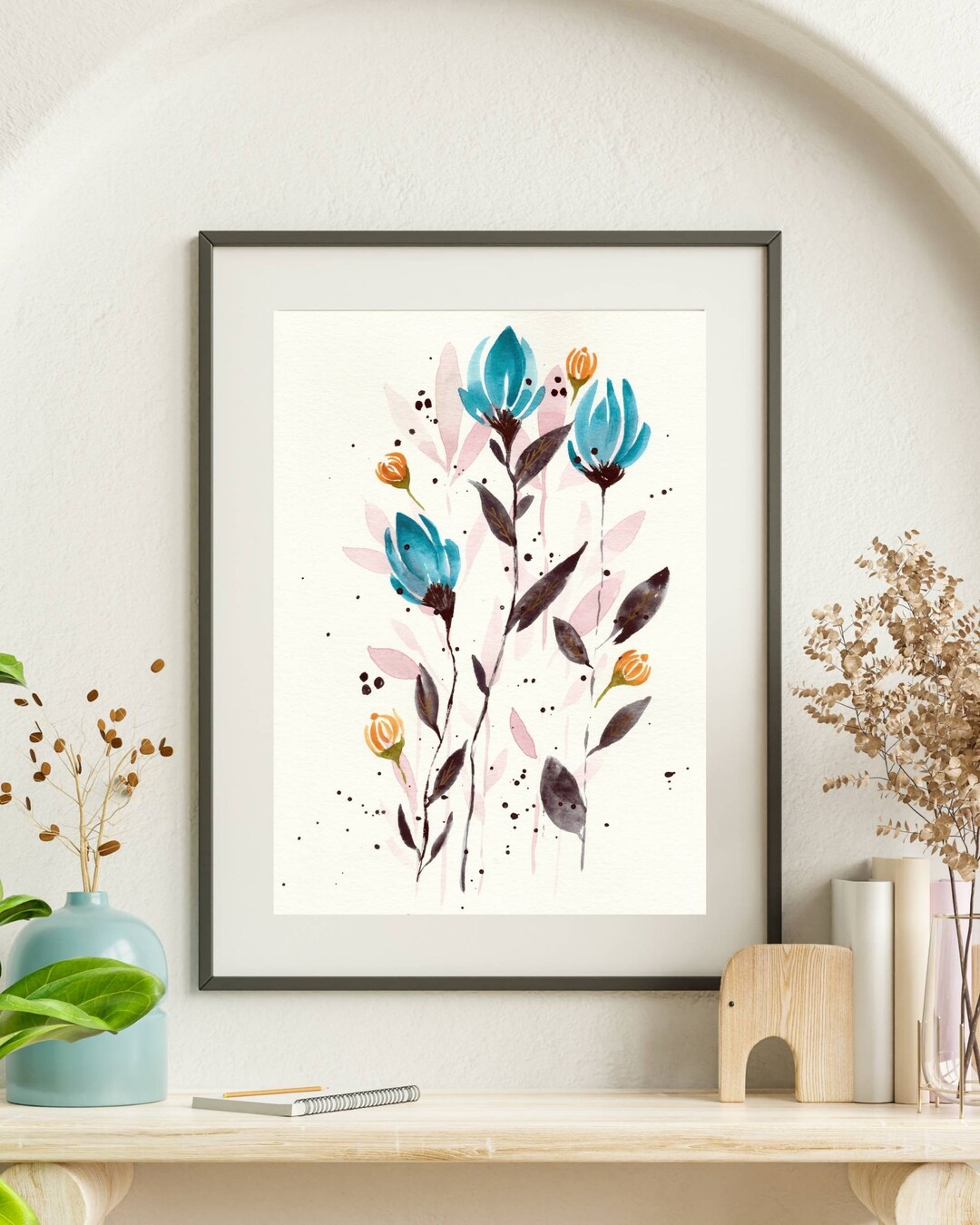 Watercolor Blue Flower Wall Art Print Watercolor Art 8x10 Giclee Wall