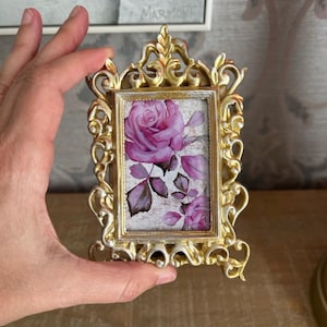 Mini Framed Watercolor Print – Gold Frame, Tiny Art, Cottagecore Decor, Botanical Floral Gift, Vintage Miniature Art, Farmhouse Home Decor
