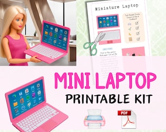 MINI PINK LAPTOP Printable Kit for 1:6 Scale. Dollhouse Computer Prop Pdf.  Barbie Accessories Diy Doll Tech Toy. Diy Miniature Office Craft