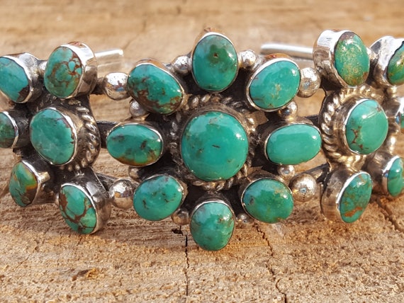 Turquoise Triple Flower Cuff Bracelet - image 1