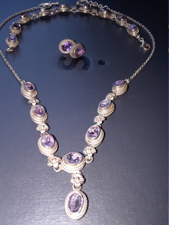 Amethyst Necklace, Bracelet, Earrings Set