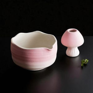 Pink Ceramic Matcha Tea Set – Japanese Chawan Bowl with Bamboo Whisk, Ceremony Kit
