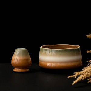 Ceramic Matcha Tea Set – Japanese Ceremony Bowl, Whisk & Holder