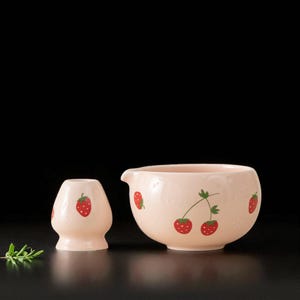 Pink Ceramic Matcha Tea Set: Chawan Bowl, Bamboo Whisk & Scoop