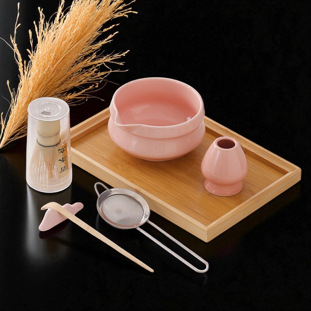 Pink Ceramic Matcha Tea Set – Chawan Bowl & Bamboo Whisk, 4 Colors ...