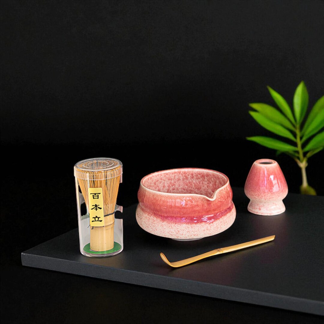 Pink Ceramic Matcha Tea Set – Chawan Bowl & Bamboo Whisk, 5 colors ...