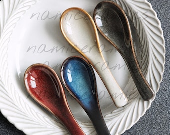 Ceramic Spoons, Rustic Pottery Ramen Asian Soup Dessert Tableware House Warming