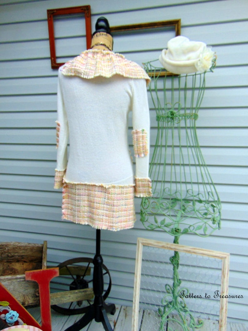 Strawberry Vanilla Smoothie Refashioned Upcycled Tunic Sweater SZ MEDIUM LARGE Ivory Pink Yellow TeamWeRecreate