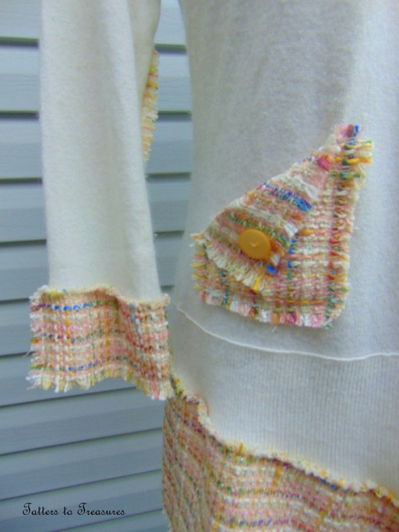 Strawberry Vanilla Smoothie Refashioned Upcycled Tunic Sweater SZ MEDIUM LARGE Ivory Pink Yellow TeamWeRecreate