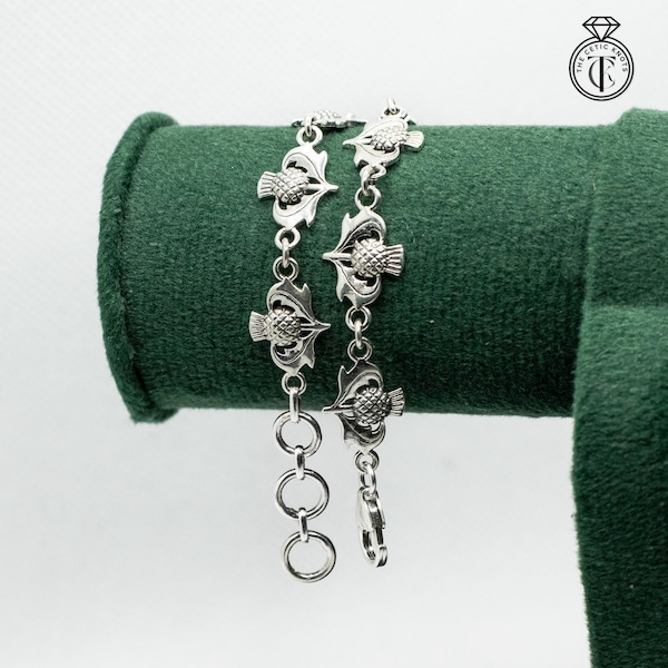 Sterling Silver Thistle Charm Bracelet – Traditional Scottish Design with Antique Finish