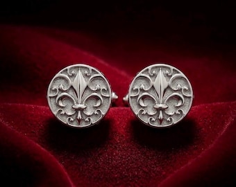 Sterling Silver Handmade Cufflinks with Fleur-de-lis Design