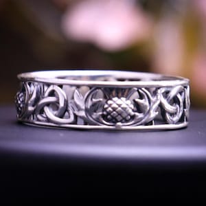 Handmade Scottish Thistle and Trinity Knot Band | 925 Sterling Silver | Unisex Matching Ring | Ideal for Everyday Wear | Hypoallergenic
