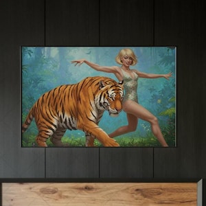 Dancing Tiger Fantasy Art Print: Whimsical Jungle Decor (Digital Download