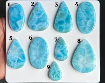AAA Larimar Cabochon Lot, Dominican Blue Pectolite Gemstone, Ocean Pattern Pendant Making Supply