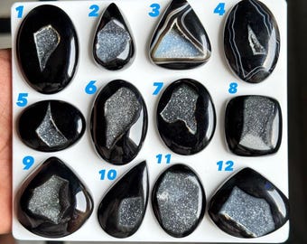 Lote de cabujones de drusa de ónix negro, suministros para la fabricación de joyas con piedras preciosas naturales.