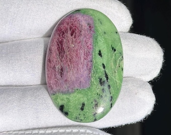 Natural Ruby Zoisite Gemstone Cabochon, Oval 91 Carats