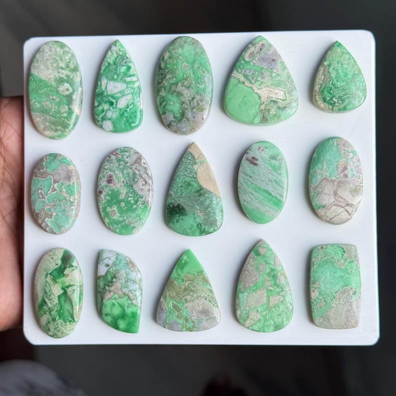 Shape Figure Matrix Pattern Variscite Cabochon Set | Green Variscite Gemstone Cabochons | Polished ...